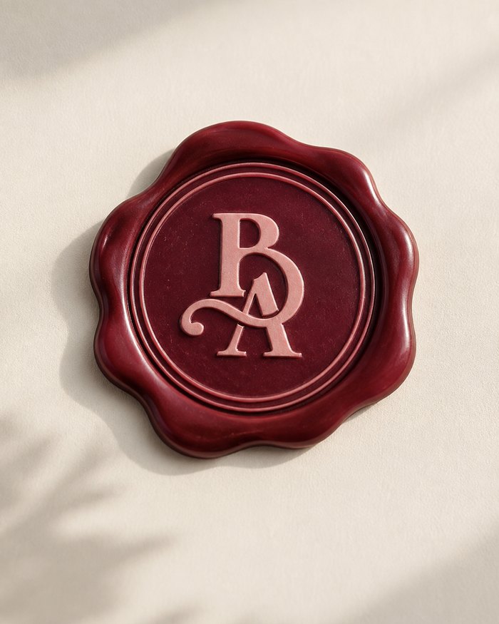Sceau de cire bordeaux au monogramme Belle Adresse